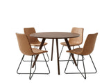 Hexa Round Dining Table Walnut - 100 cm & Walnut Bonded Leather Dining Chair - Set of 4