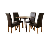 Hexa Round Dining Table Walnut - 100 cm & Giesle PU Dining Chair Dark Brown - Set of 4