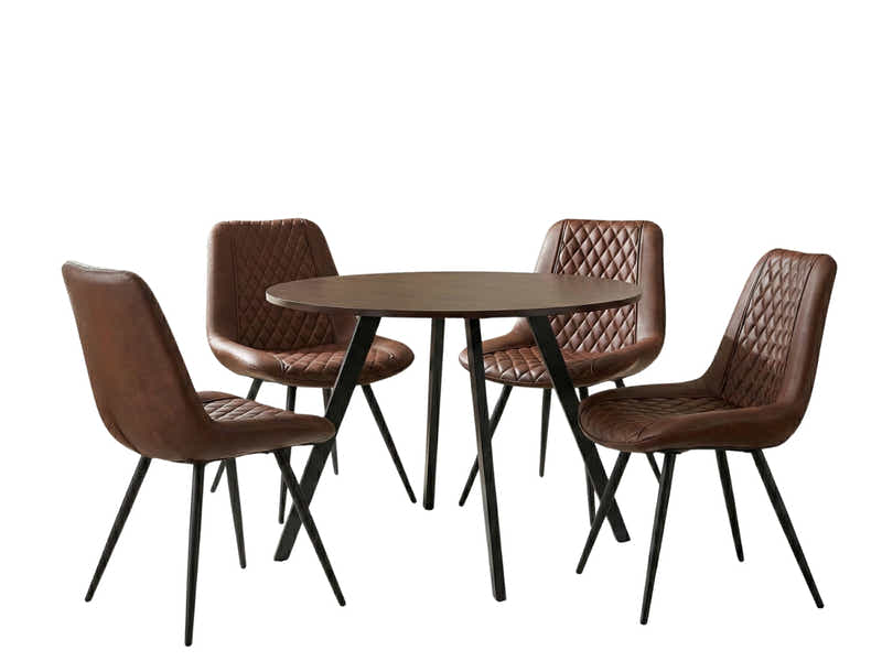 Hexa Round Dining Table Wenge - 100 cm & Tricia PU Dining Chair x2 Brown x4 (Combo)