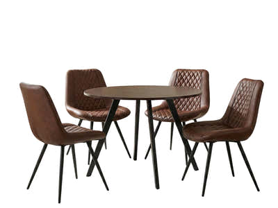Hexa Round Dining Table Wenge - 100 cm & Tricia PU Dining Chair x2 Brown x4 (Combo)