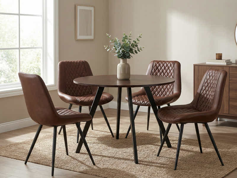 Hexa Round Dining Table Wenge - 100 cm & Tricia PU Dining Chair x2 Brown x4 (Combo)
