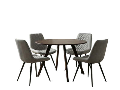 Hexa Round Dining Table Wenge - 100 cm & Tricia PU Dining Chair x2 Grey x4 (Combo)