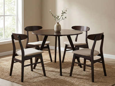 Hexa Round Dining Table Wenge - 100 cm & Fiesta Dining Chair Wenge - Set of 4