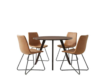 Hexa Round Dining Table Wenge - 100 cm & Walnut Bonded Leather Dining Chair - Set of 4 (Combo)
