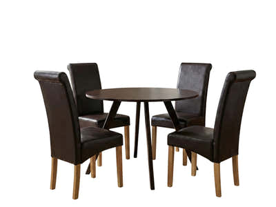 Hexa Round Dining Table Wenge - 100 cm & Giesle PU Dining Chair Dark Brown - Set of 4 (Combo)