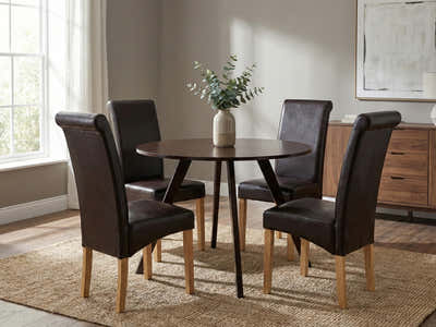 Hexa Round Dining Table Wenge - 100 cm & Giesle PU Dining Chair Dark Brown - Set of 4 (Combo)