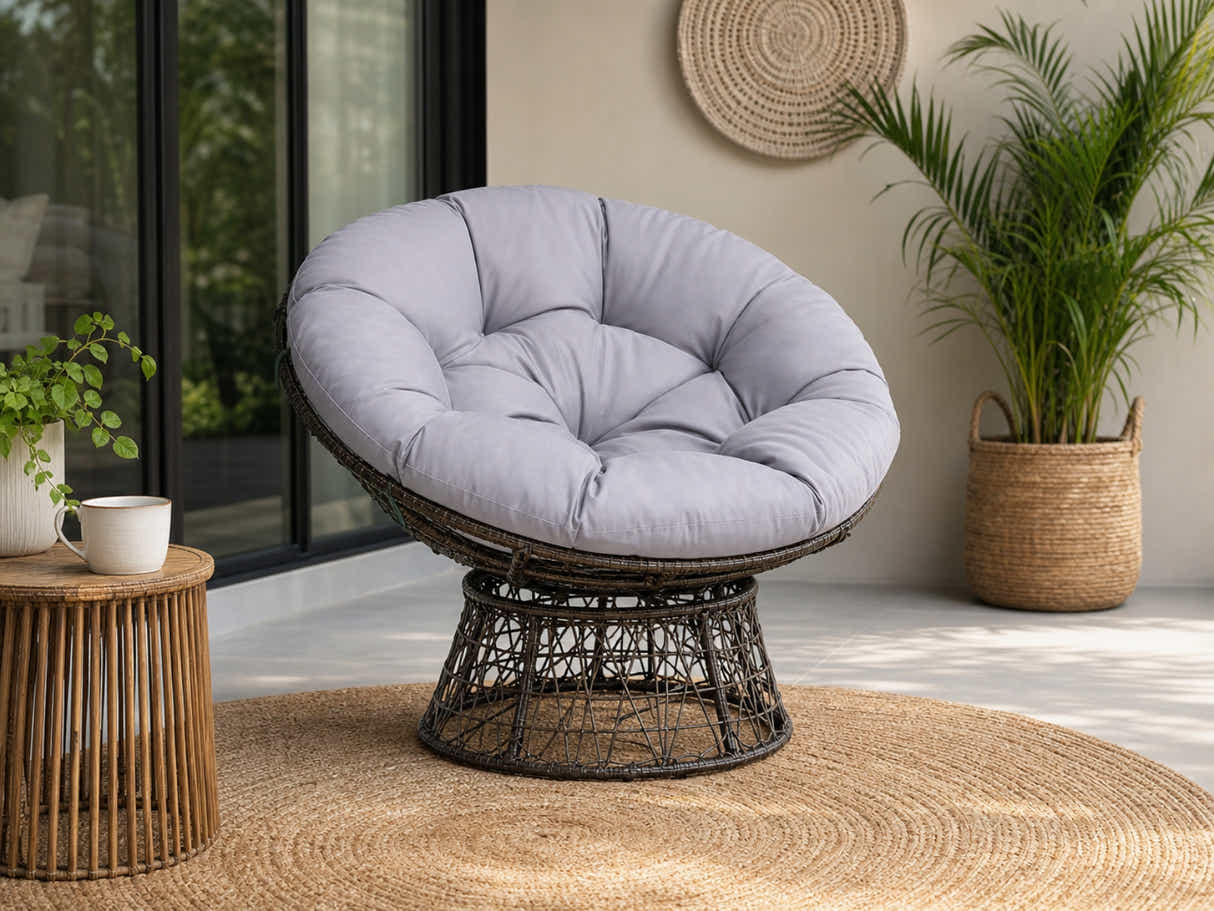 Rattan Swivel Chair - Grey