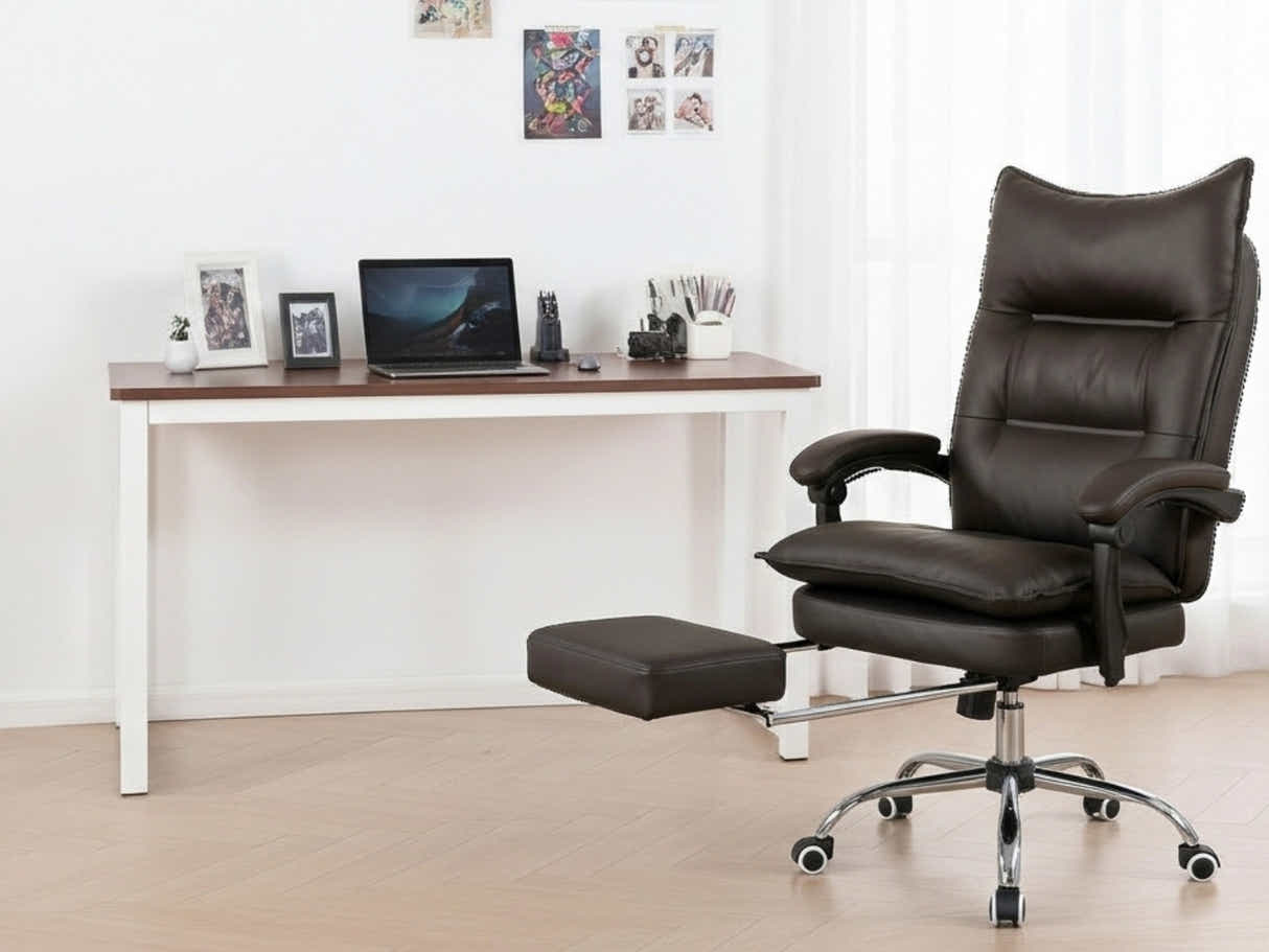 Etan Computer Desk 160 & New Markus Office Chair with Footrest PU Coffee