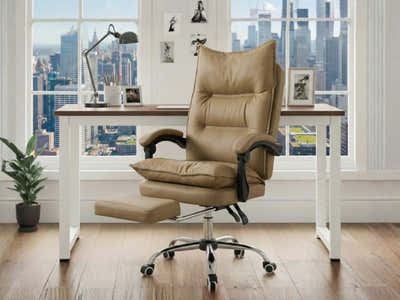 Etan Computer Desk 160 & New Markus Office Chair with Footrest PU Khaki