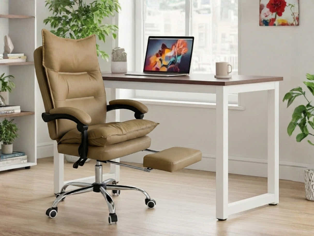 Etan Computer Desk 160 & New Markus Office Chair with Footrest PU Khaki
