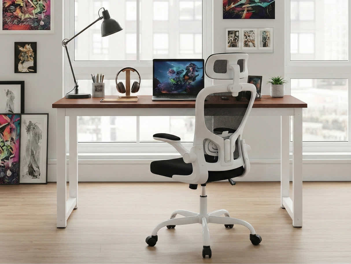 Etan Computer Desk 160 & Molina Mesh Task Chair White+Black
