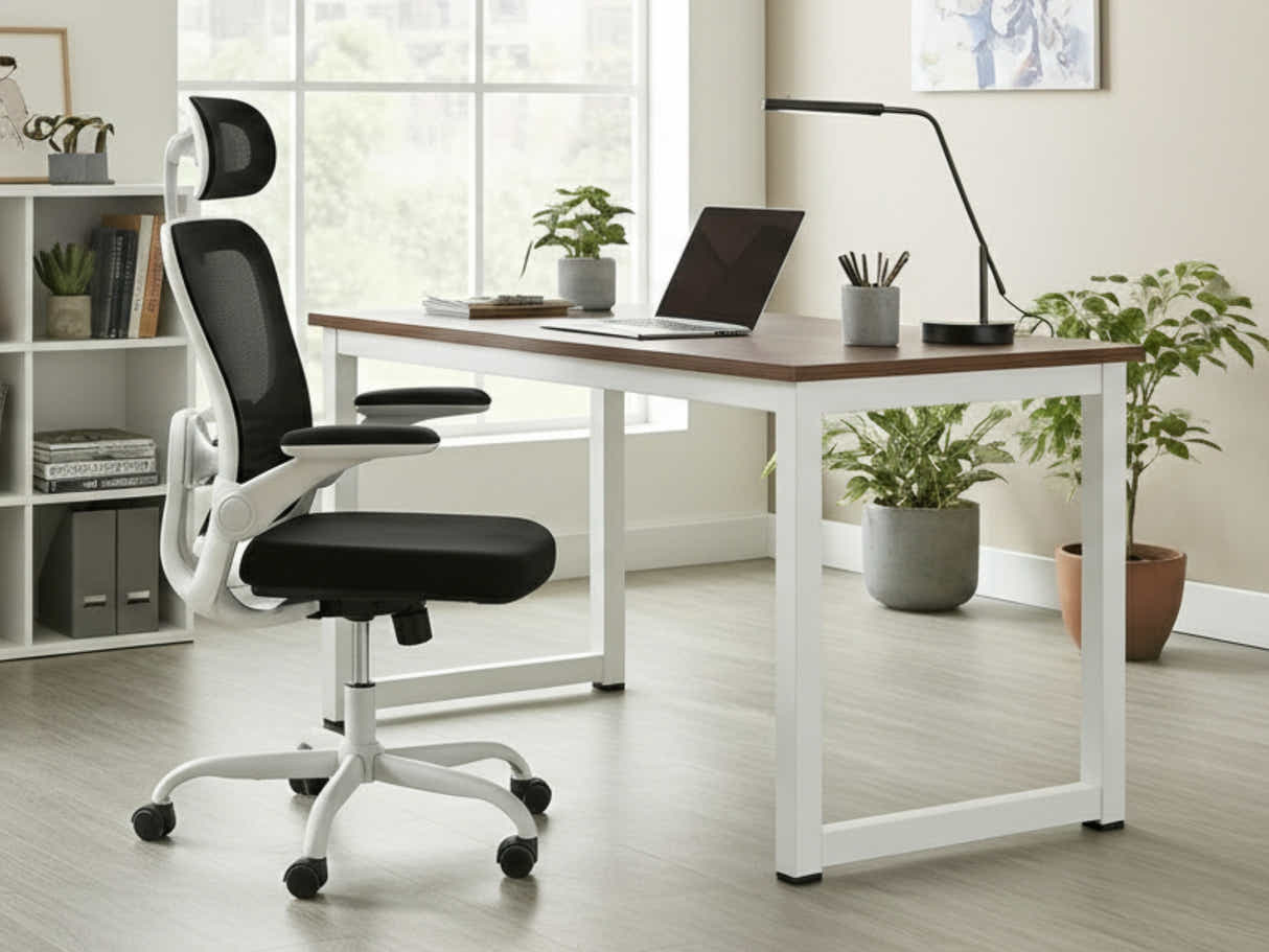 Etan Computer Desk 160 & Molina Mesh Task Chair White+Black