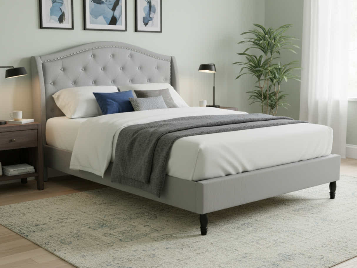 Lizina Bed Frame Light Grey - Double