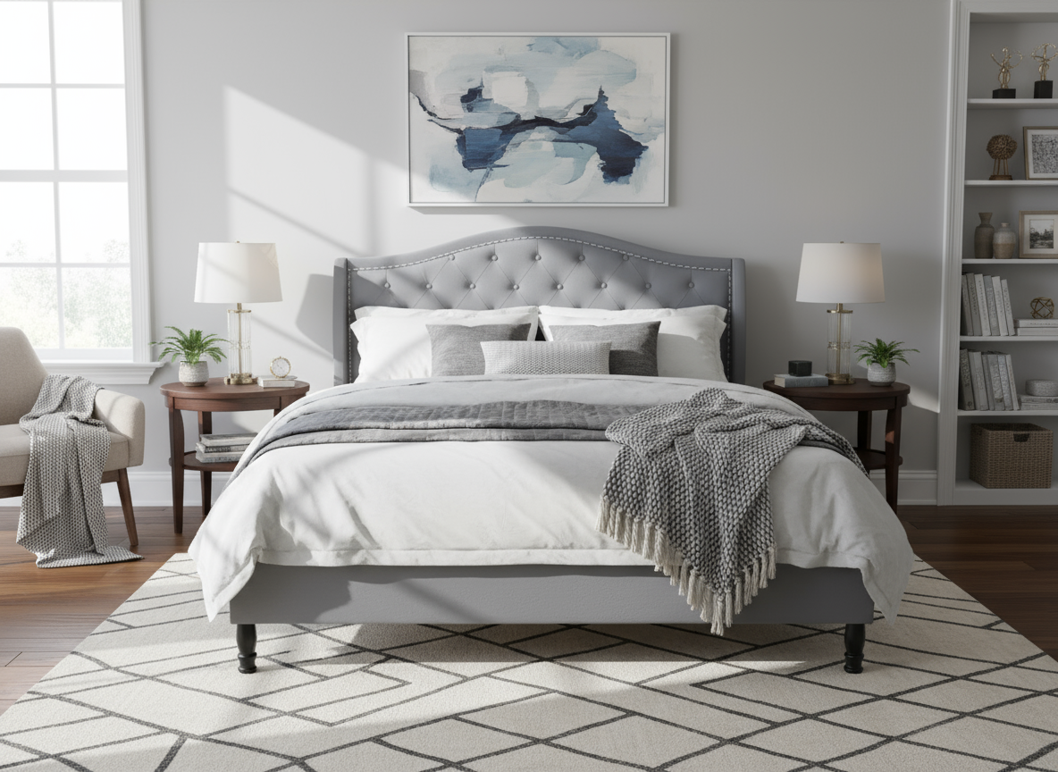 Lizina King Bedframe - Light Grey