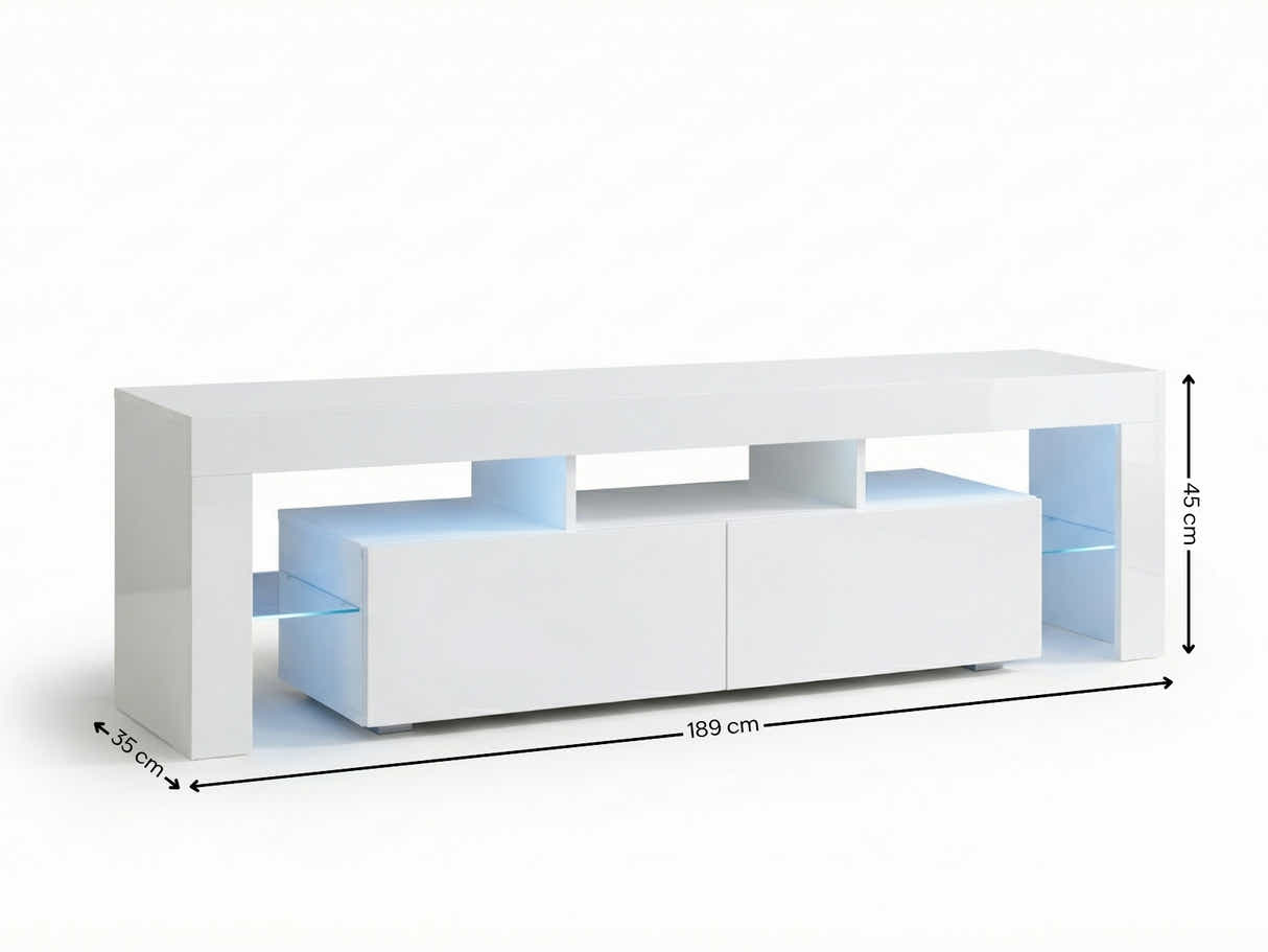 DS Glansig LED Entertainment Unit White - 190 cm