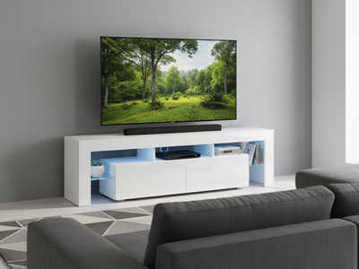 DS Glansig LED Entertainment Unit White - 190 cm