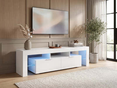 Glansig LED Entertainment Unit White - 190 cm