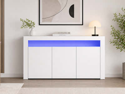 Glansig White 3-Door Buffet with LED Light - 152 cm