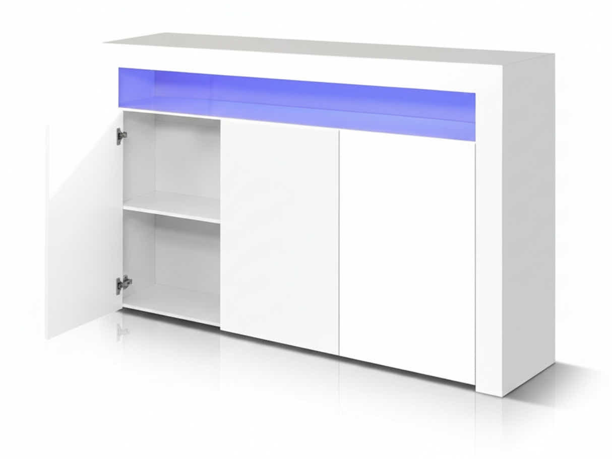 Glansig White 3-Door Buffet with LED Light - 152 cm