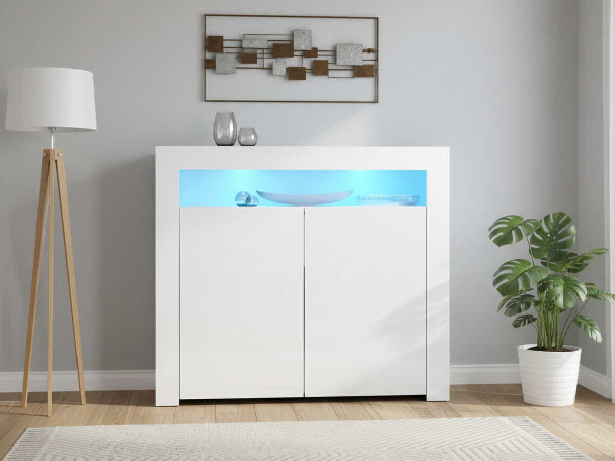 Glansig White 2-Door Buffet with LED Light - 107 cm