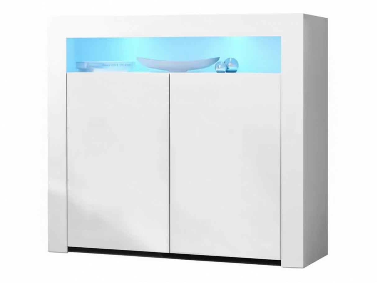Glansig White 2-Door Buffet with LED Light - 107 cm