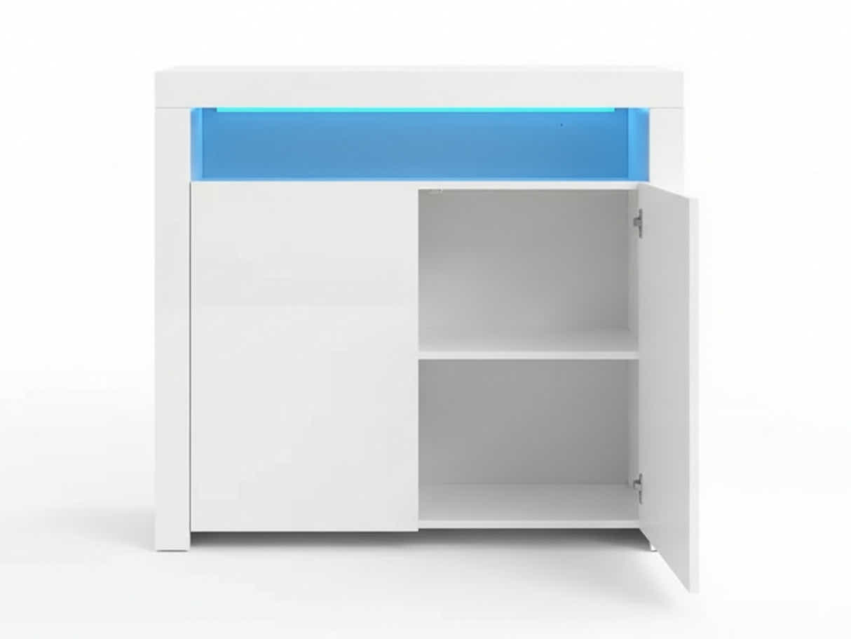Glansig White 2-Door Buffet with LED Light - 107 cm