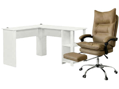 Korr Corner Office Desk & New Markus Office Chair with Footrest PU Khaki