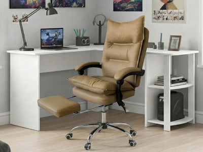Korr Corner Office Desk & New Markus Office Chair with Footrest PU Khaki