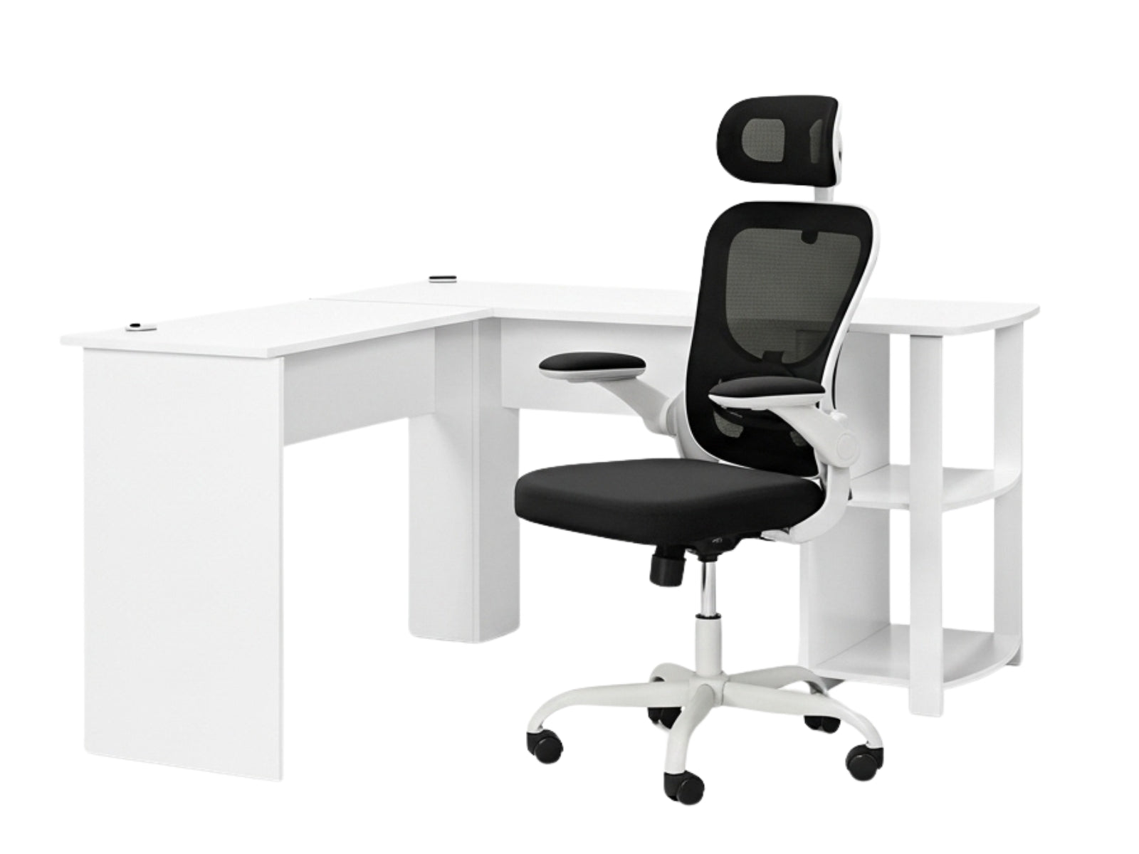 Korr Corner Office Desk & Molina Mesh Task Chair White+Black (Combo ...