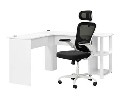 Korr Corner Office Desk & Molina Mesh Task Chair White+Black