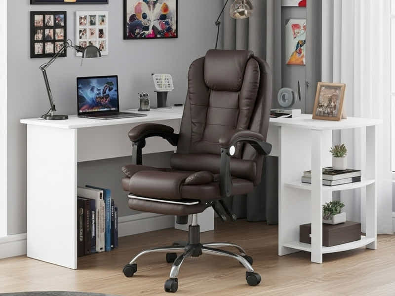 Korr Corner Office Desk & Colson Massage Office Chair PVC Dark Brown (Combo)