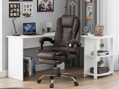Korr Corner Office Desk & Colson Massage Office Chair PVC Dark Brown (Combo)