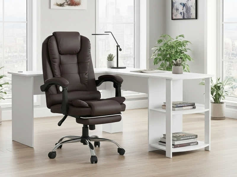 Korr Corner Office Desk & Colson Massage Office Chair PVC Dark Brown (Combo)
