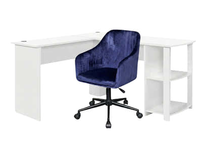 Korr Corner Office Desk & Lilac Office Chair Velvet Blue