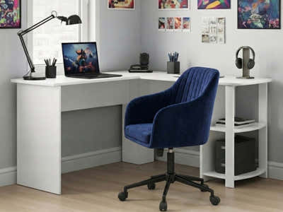 Korr Corner Office Desk & Lilac Office Chair Velvet Blue