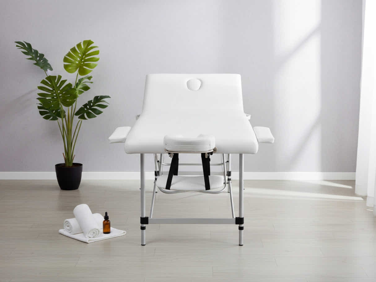 3-Fold Portable Aluminum Massage Table - White