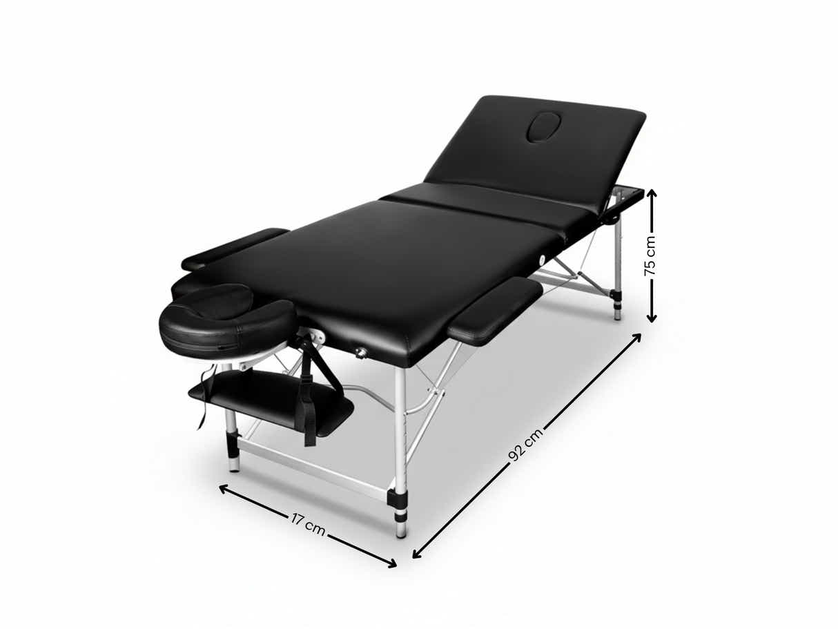 3-Fold Portable Aluminum Massage Table - Black