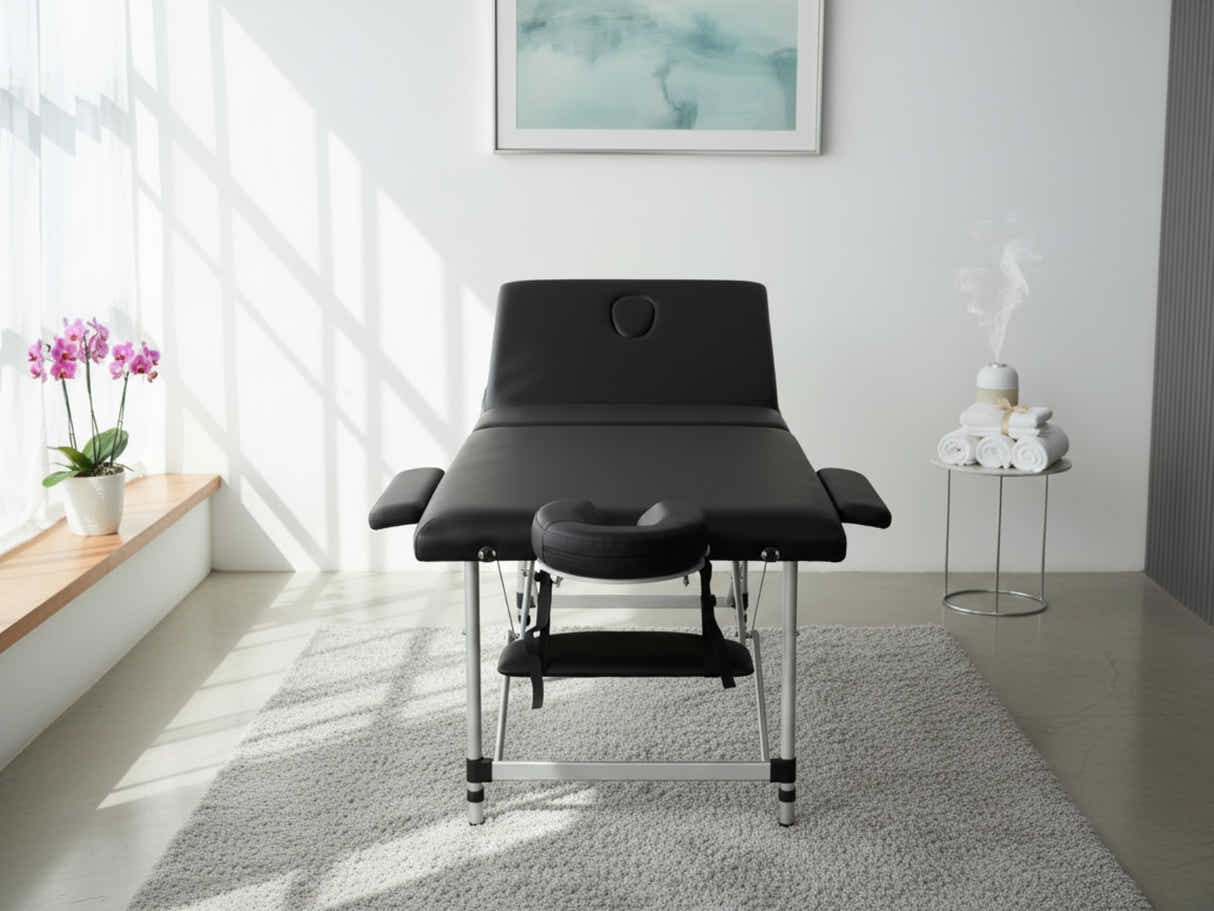 3-Fold Portable Aluminum Massage Table - Black
