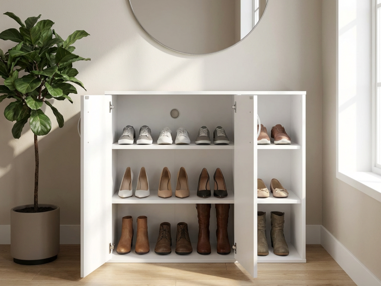DS Okura 2-Door Shoe Cabinet with Shelf - White
