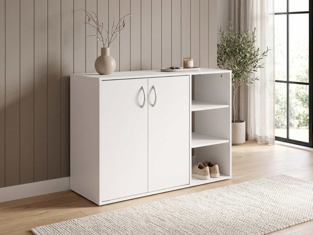 Okura 2-Door Shoe Cabinet with Shelf - White