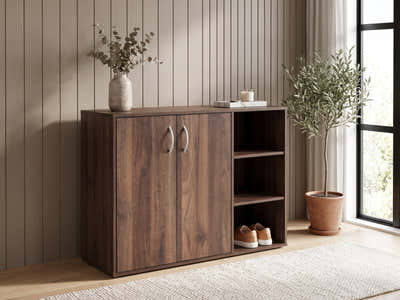 Okura 2-Door Shoe Cabinet with Shelf - Walnut