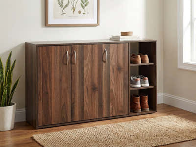 Okura 3-Door Shoe Cabinet with Shelf - Walnut