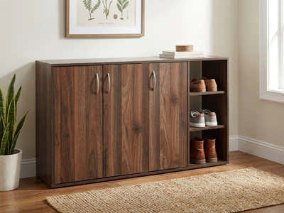 Okura 3-Door Shoe Cabinet with Shelf - Walnut
