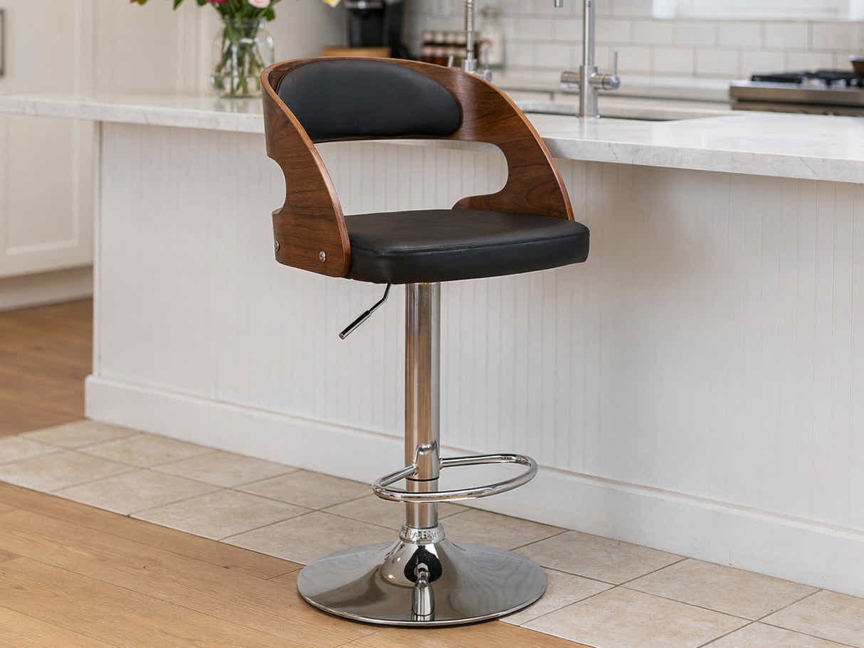 Swivel Bar Stool with Black Leather