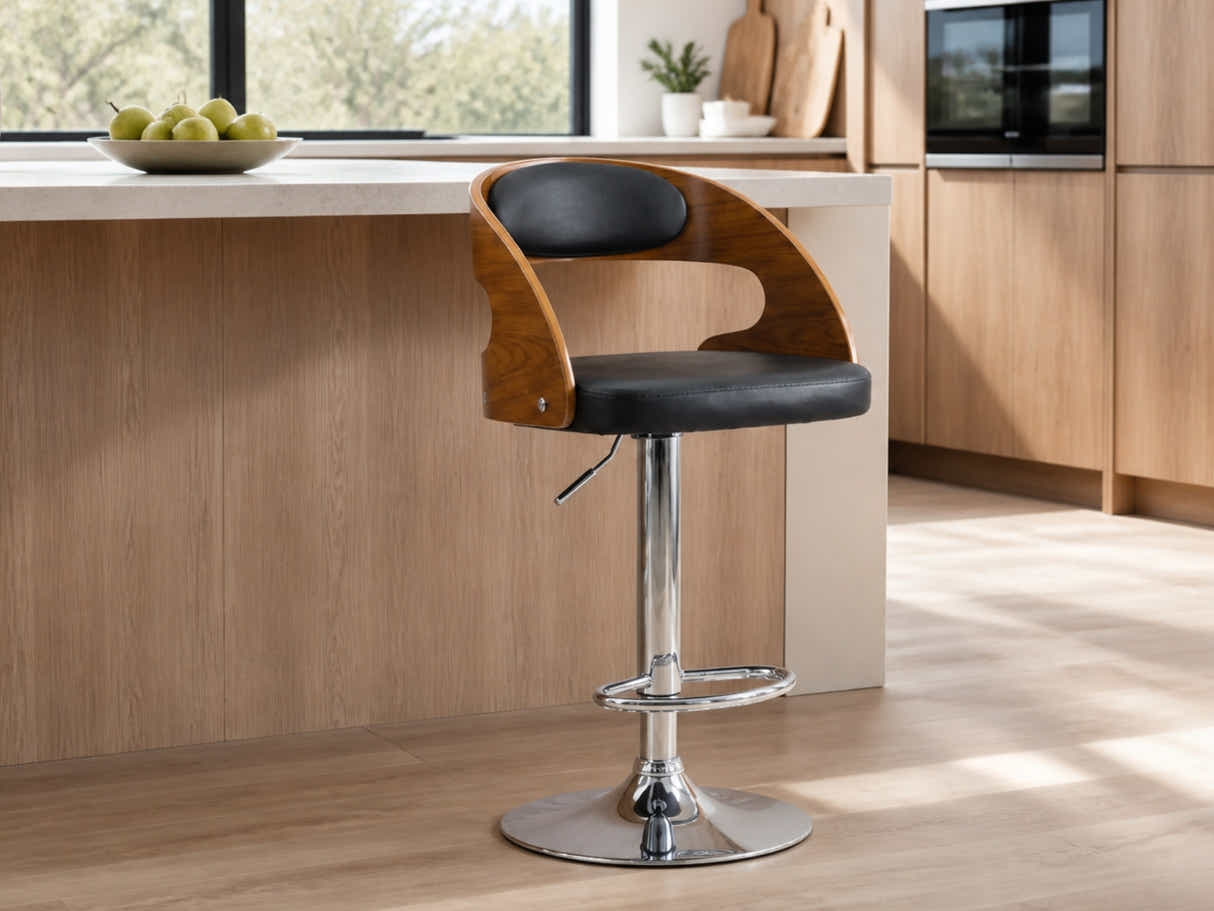 Swivel Bar Stool with Black Leather