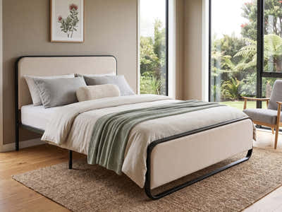 Haisla Velvet Bed Frame Cream - Queen