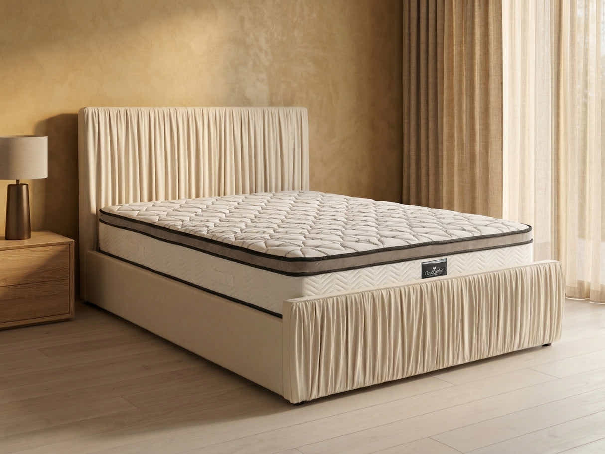 Blaine Velvet Bed Frame Beige & GEL30 Mattress - Queen