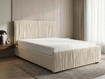 Blaine Velvet Bed Frame Beige & Bon15 Mattress - Queen