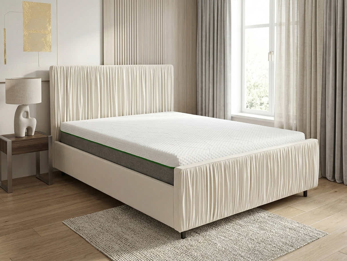Blaine Velvet Bed Frame Beige & 3 Way Mattress - Queen