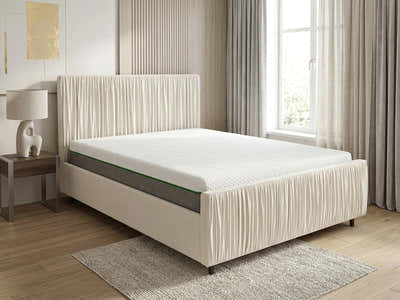 Blaine Velvet Bed Frame Beige & 3 Way Mattress - Queen